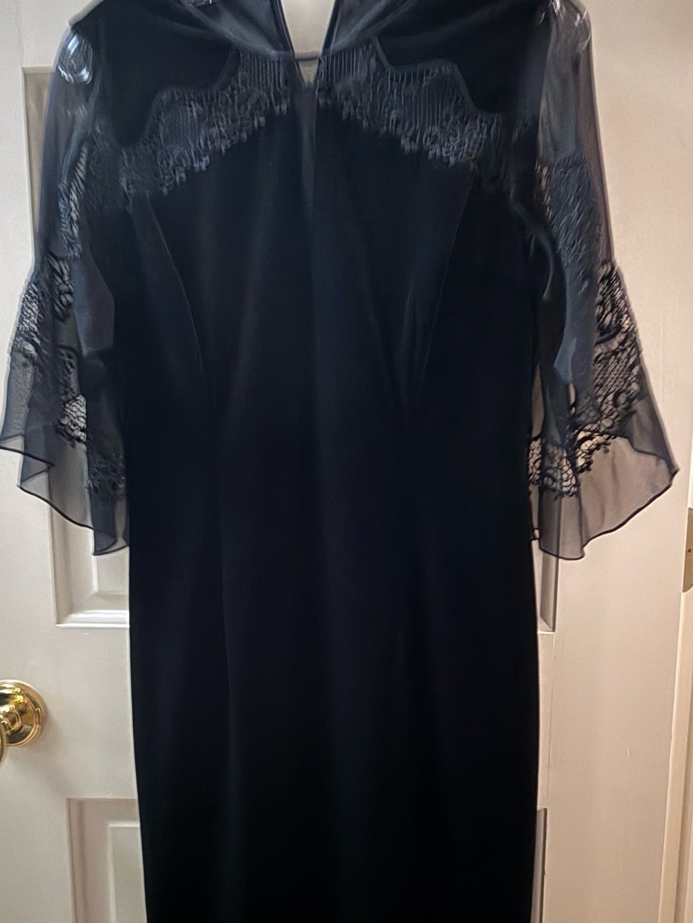 Elie Tahari Black Long Sleeve Fringe & Lace Sheer Dress